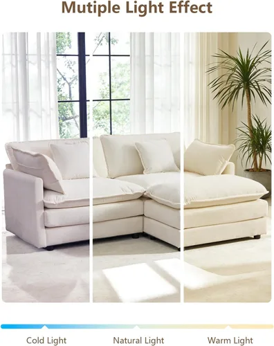 Vista 9 de Sofá Seccional Modular, Sofá Loveseat Moderno Sofá Nube con Otomana Móvil, Cómodo Asiento Profundo de Chenille en Forma de L Sofás para Sala de Negro