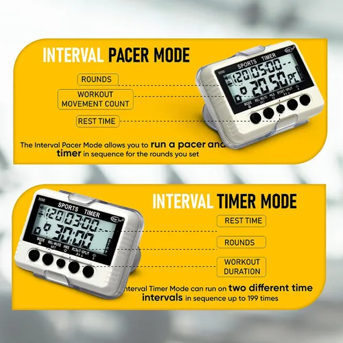Vista 3 de Temporizador de intervalo deportivo T-5050 con Pacer, cronómetro y reloj
