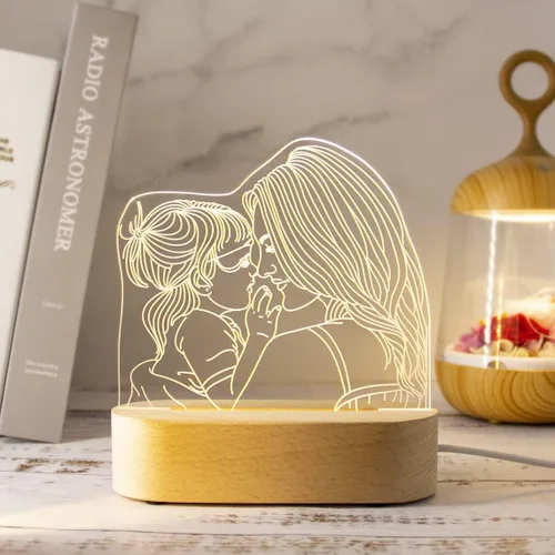 Vista 5 de Lámpara de mesa personalizada con ilusión 3D para dormitorio, retratos grabados con imagen personalizada, luz nocturna, esperando que los padres
