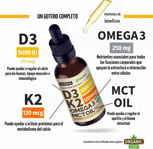 Vista 4 de NUSAVA Paquete de gotas líquidas D3 K2 con sabor a fresa y gotas líquidas D3 K2 con sabor a vainilla, potentes vitaminas líquidas para corazón
