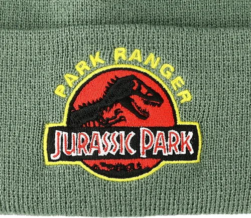 Vista 2 de Bioworld Jurassic Park Ranger bordado logo verde con puños gorro de punto, Negro
