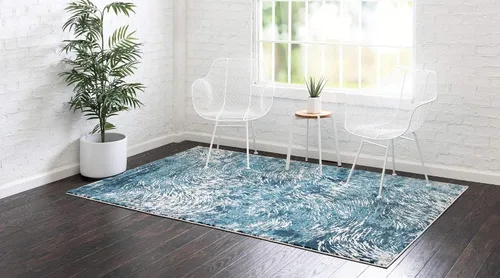 Vista 3 de Unique Loom Oasis Collection - Alfombra de área moderna, de pelo alto y bajo, envejecida, vintage, abstracta (2' 0 x 3' 0, rectangular, azul/gris)
