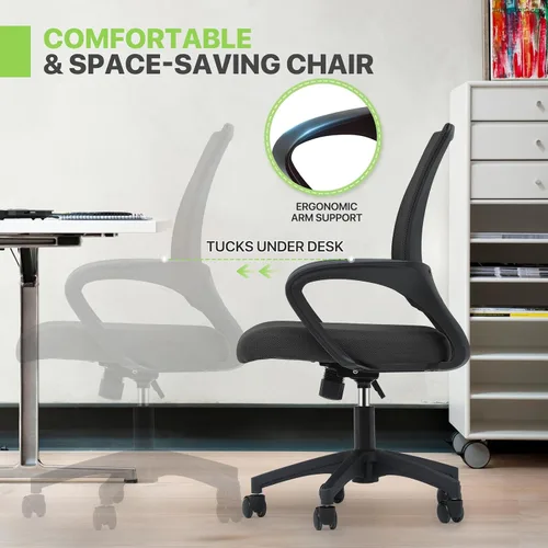 Vista 9 de Magshion Silla de oficina, silla ergonómica de escritorio de malla con respaldo medio, silla de computadora con ruedas con soporte lumbar y cómodos