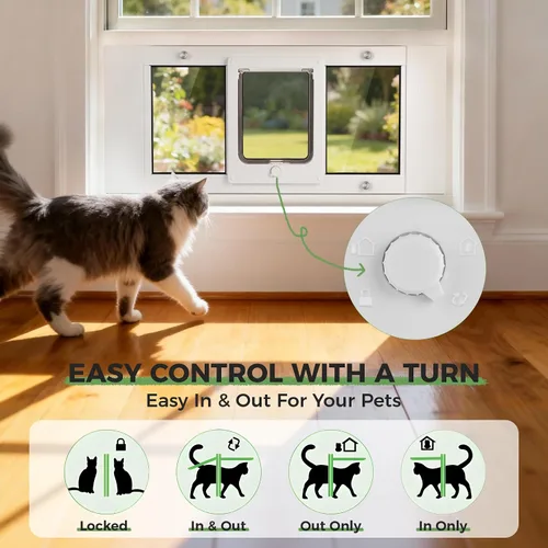 Vista 5 de Slevoo Puerta de gato para ventana, instalación sin cortes en 10 minutos, ancho ajustable de 23 a 28 pulgadas, bloqueo de perilla mejorado de 4