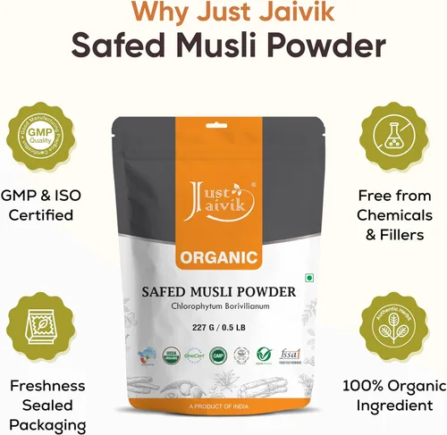 Vista 5 de Polvo Musli 100% orgánico seguro – Chlorphytum Borivillianum 227 GMS / 1/2 libra / 08 onzas – Procesado en instalaciones registradas por la FDA