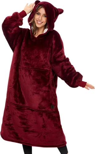Vista 10 de THREE POODLE - Manta con capucha portátil para mujeres, sudadera con capucha de sherpa de gran tamaño para adultos hombres, mantas con capucha