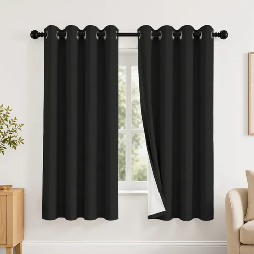 Vista 52 de 2 paneles de cortinas 100% opacas, de peso medio, con aislamiento térmico y ojales para dormitorio, sala de estar, tratamiento de ventana