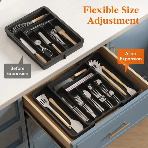 Vista 7 de Lifewit Organizador de Cajón para Cubiertos, Organizador Expandible de Utensilios para Cajones de Cocina, Bandeja Ajustable para Cubiertos y Menaje