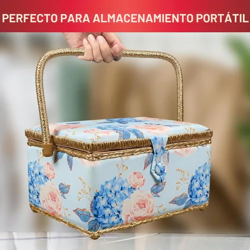 Vista 6 de SINGER Sew'n Stow 00045 - Cesta de coser y bolsa con cremallera, estampado de hortensias Estampado De Lunares