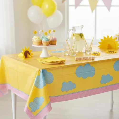 Vista 5 de Fun Express Mantel de plástico con texto en inglés "You are My Sunshine", suministros para fiestas, 1 pieza