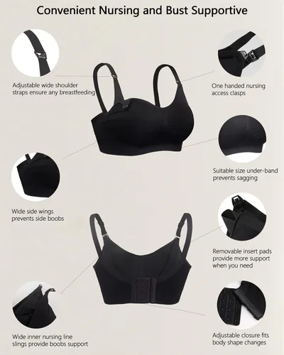 Vista 9 de iloveSIA Nursing Bras for Mom Breastfeeding, Seamless Supportive Sleep Bra for Maternity Postpartum S-2XL 3Pack