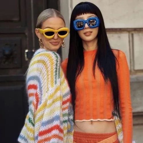 Vista 3 de Haqptul 2 pares de lentes de sol inflados con diseño de ojo de gato, montura gruesa cuadrada, gafas de moda para mujeres y hombres, modernos y2k
