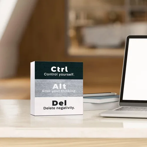 Vista 5 de CTRL+ALT+DEL - Letrero de madera en blanco y negro para decoración de escritorio, inspirador en bloque de madera, decoración de escritorio