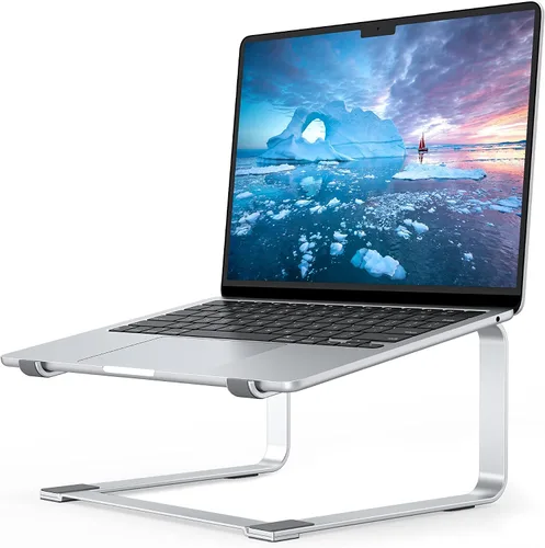 Vista 8 de SOUNDANCE Soporte de computadora portátil para escritorio, elevador ergonómico de metal para portátiles de 12 a 17.3 pulgadas, soporte de escritorio