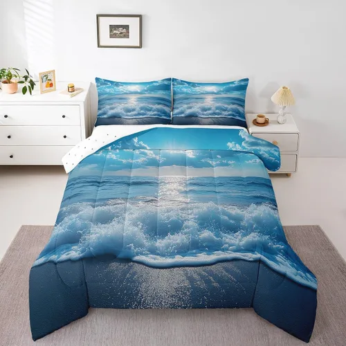 Vista 37 de Erosebridal Edredón náutico costero, juego de ropa de cama y colecciones de playa de verano, estilo clásico, edredón de plumón oceánico