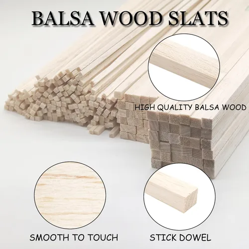 Vista 3 de 222 Piezas Palos de Madera de Balsa, Tiras de Madera Balsa Clavijas Cuadradas de Madera Palos de Madera Dura Sin Terminar para Manualidades