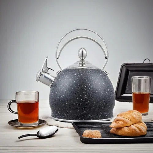 Vista 5 de Creative Home - Tetera silbante de acero inoxidable de 2.5 cuartos de galón con fondo de aluminio capsulado para hervir rápidamente agua caliente