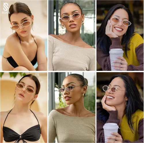 Vista 2 de SOJOS Retro Skinny Oval Rhinestone Sunglasses for Women 90s Styles Bling Hippie Disco Trendy Sun Glasses Small Face SJ1205