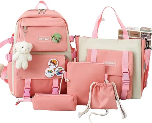 Vista 5 de Linda mochila con accesorios kawaii 5PCS Set Mochilas impermeables, Negro -, Moderno