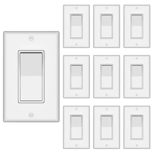 Vista 15 de ThunderWay - Interruptor de luz para decoración de 3 vías con placas de pared, 15 A 120/277 V, interruptores basculantes de pared Decora de tres