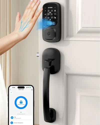 Vista 10 de NUTOMO Palm Vein Smart Lock: cerradura de palma para puerta de entrada sin llave, teclado WiFi integrado, cerrojo digital electrónico con control