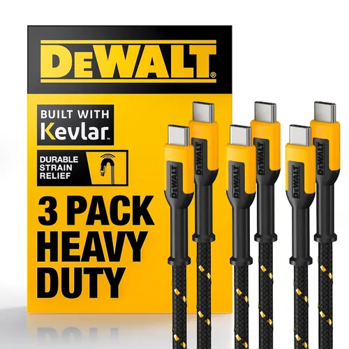 Vista 11 de DEWALT Heavy Duty USB C Cable, Jobsite 60 Watt USB C Cable, High Speed Type-C to Type-C, Fast Charge PD USBC Fast Charging Cord for iPhone 17/16/15