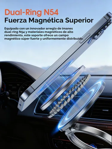 Vista 2 de Soporte magnético para teléfono de coche al vacío con imanes fuertes, soporte ajustable de 360° para teléfono celular, soporte plegable Magsafe