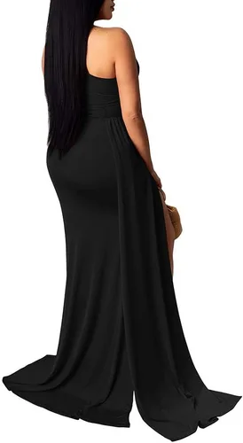 Vista 2 de LAGSHIAN Women Sexy Elegant One Shoulder High Split Cutout Long Evening Dress