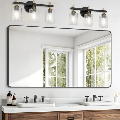 Vista 27 de FORBATH - Espejo de baño negro para sobre lavabo, espejo de pared de 16x24 pulgadas con marco de metal, esquinas redondeadas para baño, dormitorio