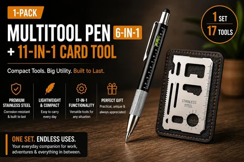 Vista 2 de Regalos para hombres: bolígrafo multiherramienta 6 en 1 y juego de herramientas para tarjetas 11 en 1, accesorios geniales para hombres, regalos