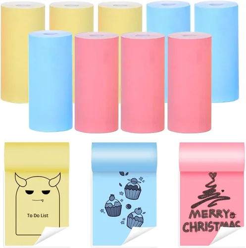 Vista 9 de Mini impresora de calcomanías con 11 rollos de papel, recibo de bolsillo térmico sin tinta para iOS iPhone y Android, Bluetooth portátil