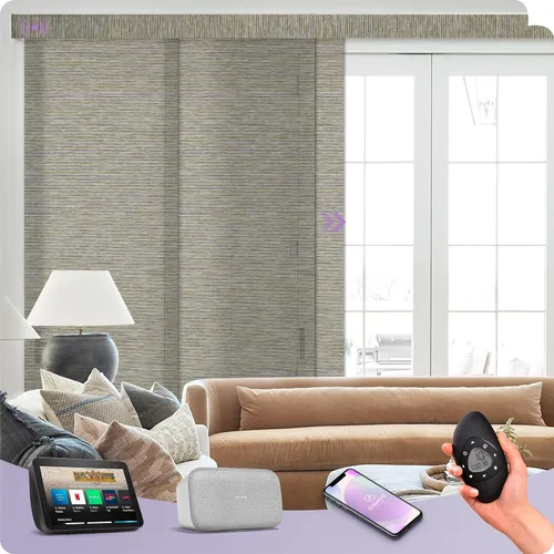 Vista 22 de Graywind Paneles deslizantes motorizados opacos compatibles con Alexa Google, persianas de riel para puertas corredizas de patio