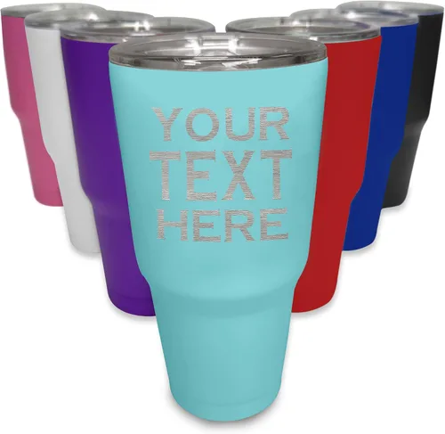 Vista 17 de Vaso de café personalizado con tapa y pajita, 30 onzas, añade tu propio texto Blanco