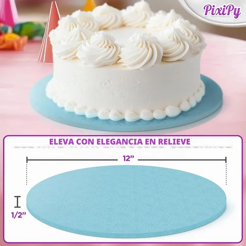 Vista 3 de Tablas para Pasteles - Paquete de 4, 12 pulgadas, Azul - Bases Redondas Reutilizables para Pasteles para Postres Espectaculares - Bases de Cartón