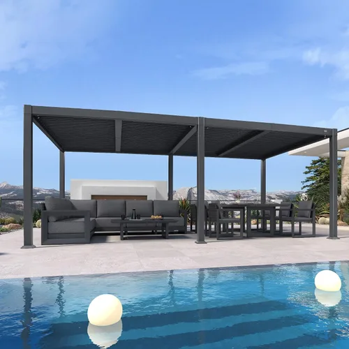Vista 15 de Pérgola PURPLE LEAF con listones de 8 x 10 pies para exteriores con sistema de drenaje