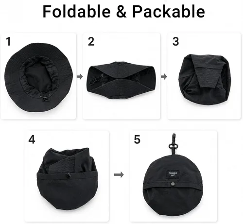 Vista 6 de PFFY Packable Sun Bucket Hat for Men Women Outdoor UV Protection Sun Hats Caqui (más suelto)