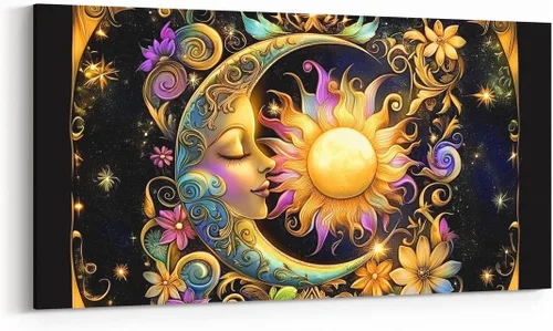 Vista 8 de Daisy Florals Wall Artwork Decor,Cartoon Blue Wildflowers Wall Painting for Boys Girls Women,Retro Country Style 38" Lx19 W