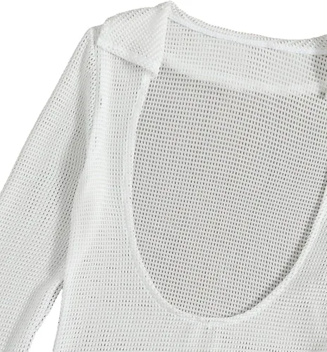 Vista 3 de SheIn Vestido de ganchillo para mujer, vestido de manga larga con cuello dividido, salida de baño