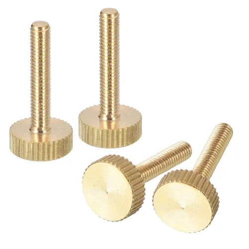 Vista 6 de uxcell Tornillos moleteados M3x4mm, 4 piezas de cabeza moleteada plana totalmente roscados, tornillos de latón para pulgar, pernos de agarre Fully