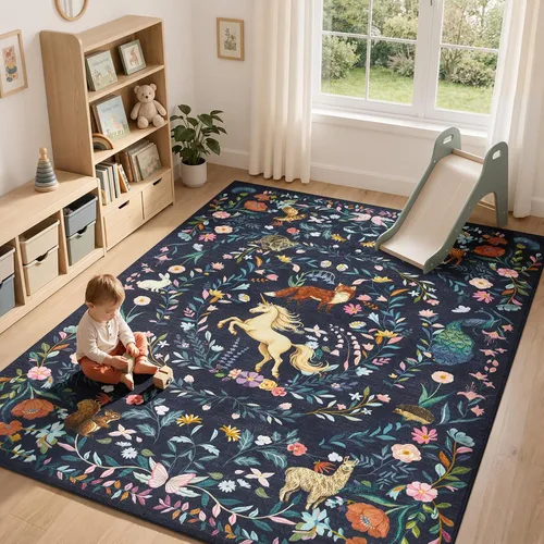 Vista 18 de jinchan Moonrise - Alfombra redonda de 5 pies para habitación de niños, lavable, suave, antideslizante, de pelo bajo, diseño de cuento de hadas
