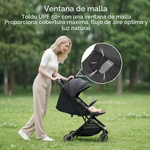 Vista 6 de Gromast Cochecito de bebé plegable compacto, cochecito de viaje ligero para niños pequeños con plegado de un clic, dosel extensible UPF50+