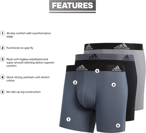 Vista 2 de adidas Men's Stretch Cotton Boxer Brief Underwear (3-Pack)