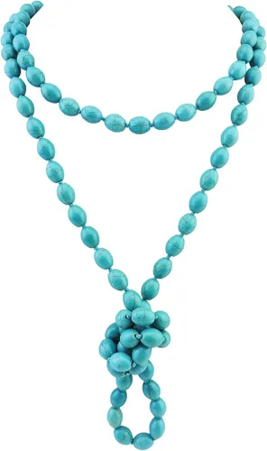 Vista 24 de Firstmeet Collar largo de cuentas de moda con nudo de cuerda, versátil, 60 pulgadas, joyería de disfraz para mujer Aqua Sky AB