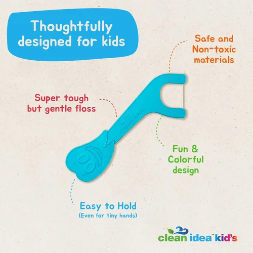 Vista 2 de EcoFlossers para niños, 200 unidades, hilo dental fácil de sujetar, hilo dental divertido y colorido para niños, hilo dental natural para niños