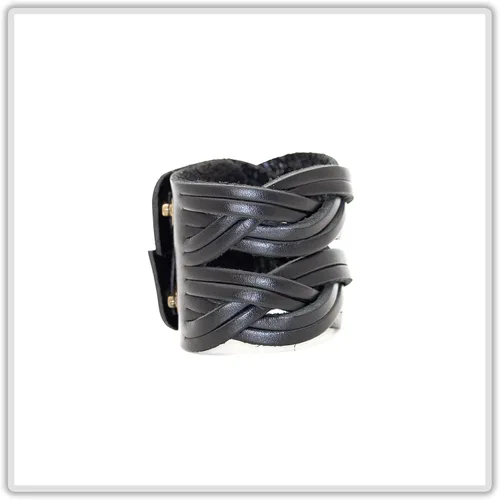 Vista 5 de Brazalete de cuero ancho con correa trenzada punk