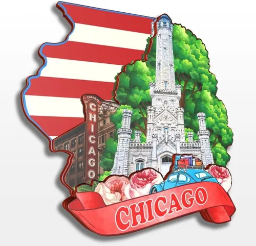 Vista 11 de Imán de madera para nevera de Chicago, Illinois, Estados Unidos, América, colección de madera, 3D, hecho a mano, recuerdos de la ciudad