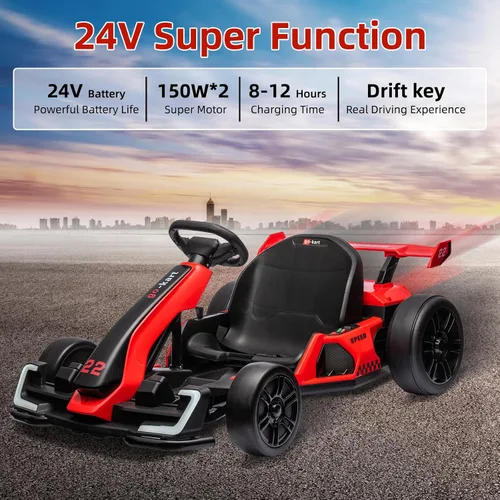 Vista 3 de Kart eléctrico Drift Go Kart de 24 V para niños, color rojo