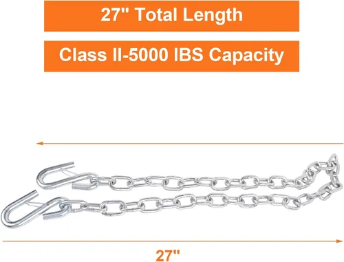 Vista 4 de Cadena de seguridad para remolque de barco de acero grado 30 de 1/4" X 27" con ganchos de resorte de 5000 lbs, 2 piezas (1/4" X 27") Heavy-duty