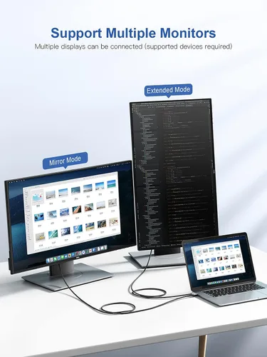 Vista 4 de dockteck Cable USB C a DisplayPort de 6 pies/6.6 ft, 8K tipo C a DP 1.4, Thunderbolt 3 a cable Displayport de 32.4 Gbps UHD 8K @30Hz/4K a 144Hz/2K a