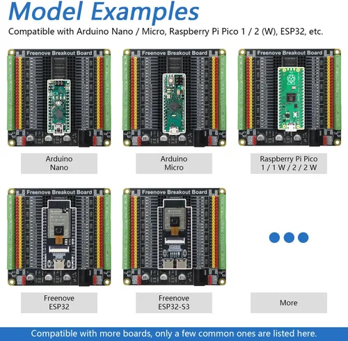 Vista 3 de Freenove Placa de Expansión Universal Compatible con Arduino Nano Micro Raspberry Pi Pico 1 2 W ESP32 ESP8266, Escudo de Bloque de Terminales HAT